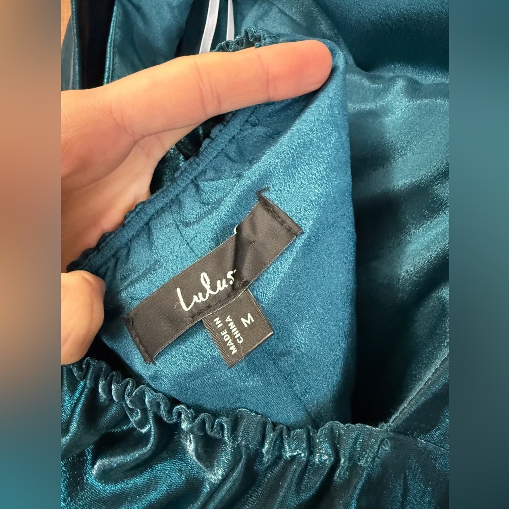Lulus Aura Shiny Dark Teal Taffeta Maxi Dress With Pockets size medium - Picture 11 of 15